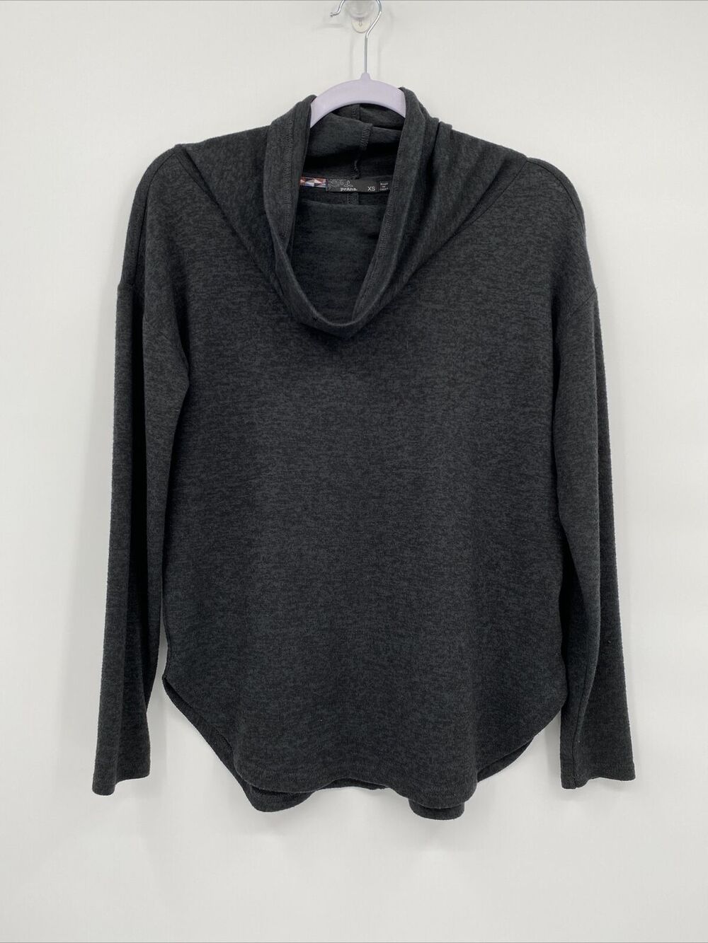 Prana Womens Cowl Neck Long Sleeve Curved Hem Pullover Style Sweater Gray XS